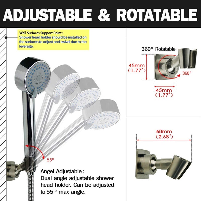 YDmeet Shower Head Holder All Metal Handheld Shower Wand Bracket Adhesive Shower Wall Mount Holder Brass Shower Spray Holder Brushed Nickel, Drill Free Glue Installation - Image 4